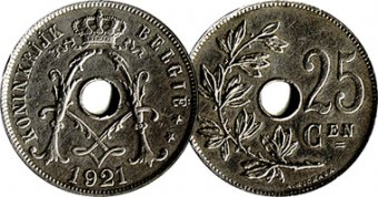 Belgium 5, 10, and 25 Centimes 1901 to 1931