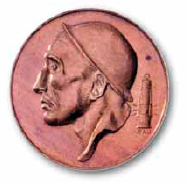 Bronze 50-centime coin with miner's head