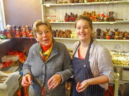 two women in a chocolate shop in Belgium